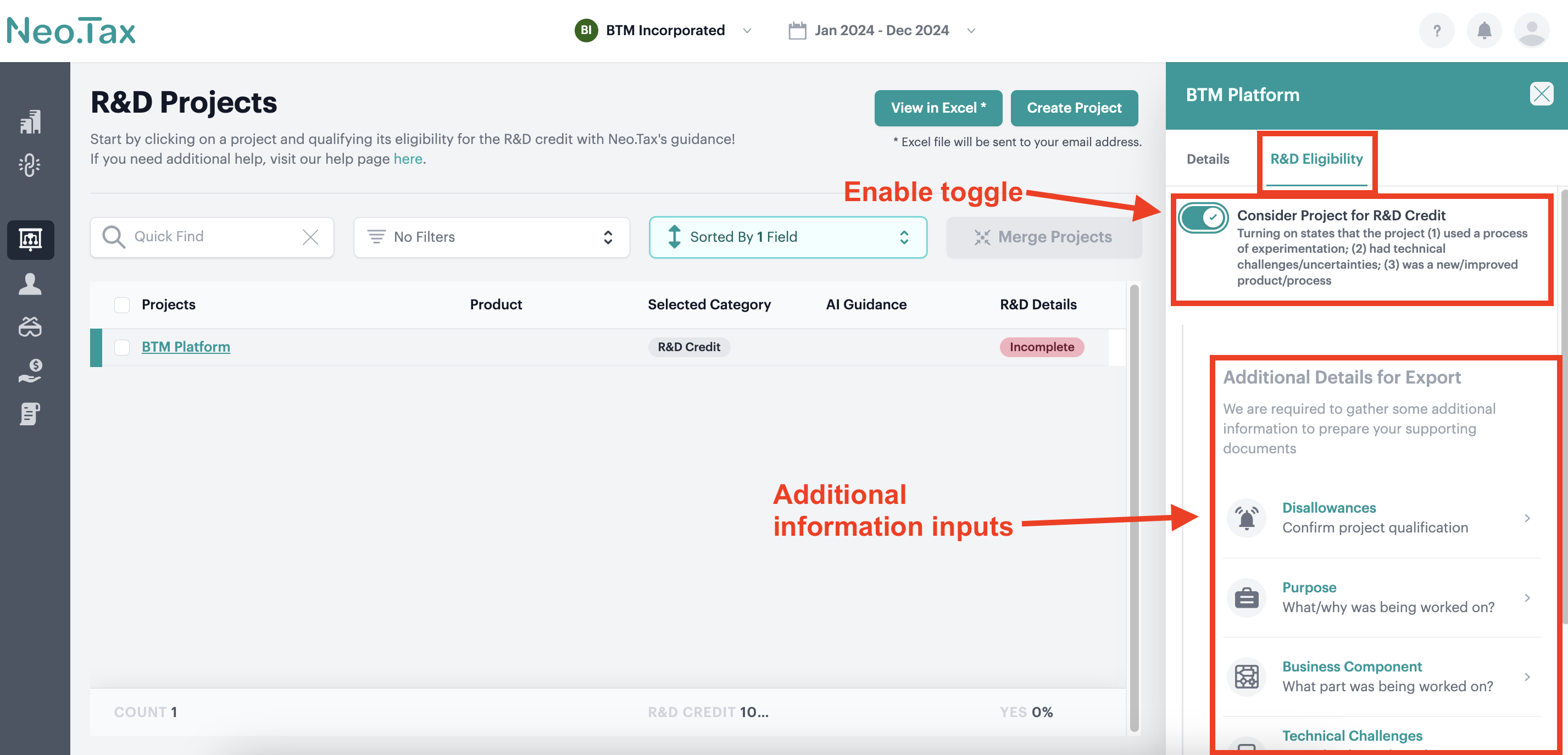 Screenshot from Create projects without project management data