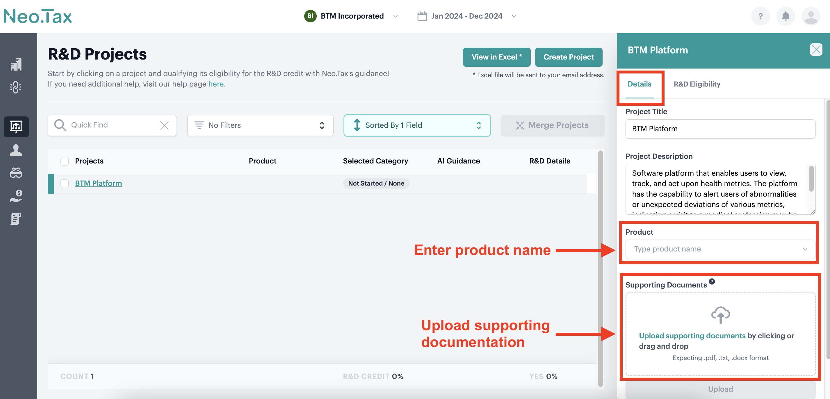 Screenshot from Create projects without project management data