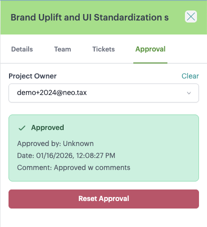 Screenshot from Approve projects