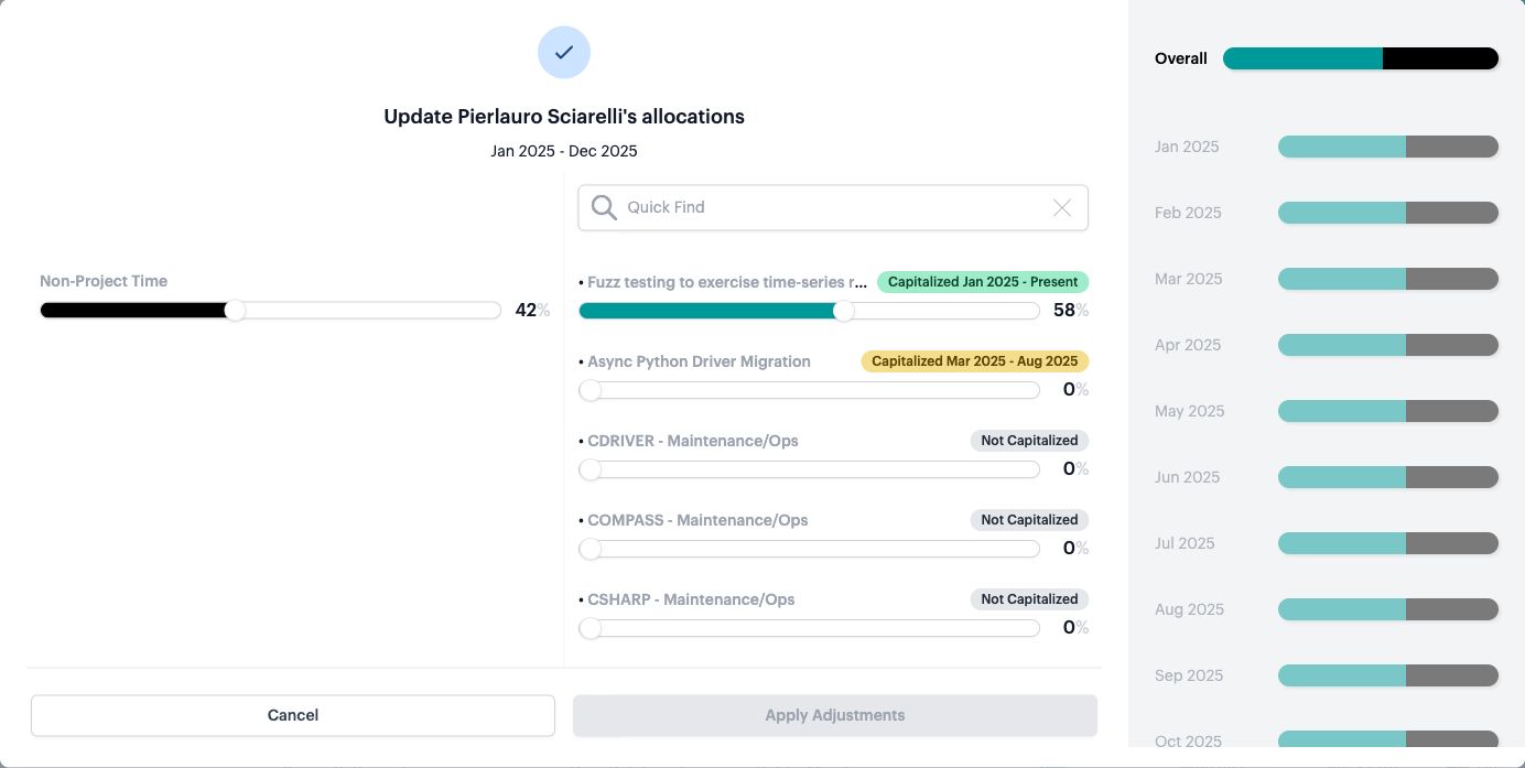 Screenshot from Edit capitalization allocations