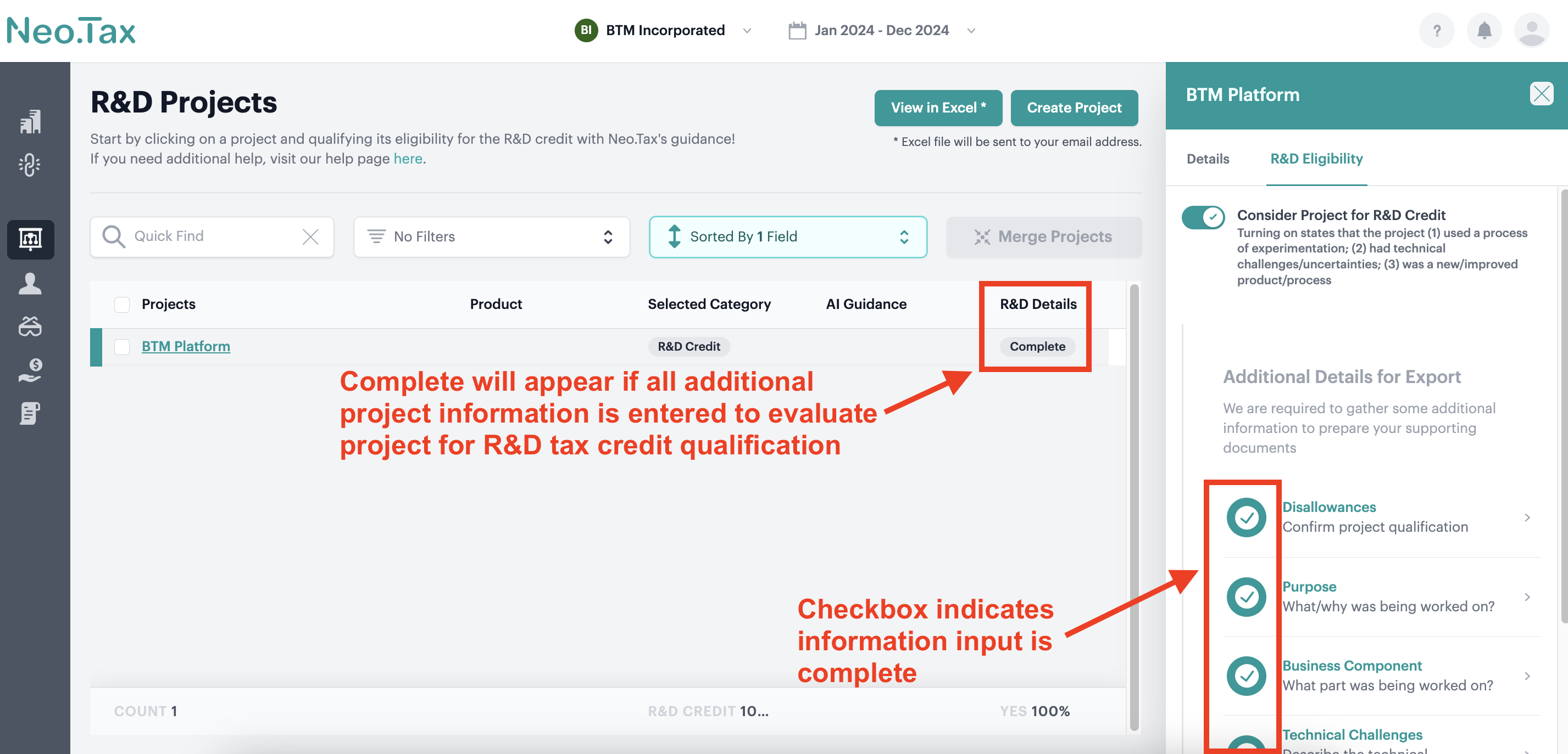 Screenshot from Create projects without project management data