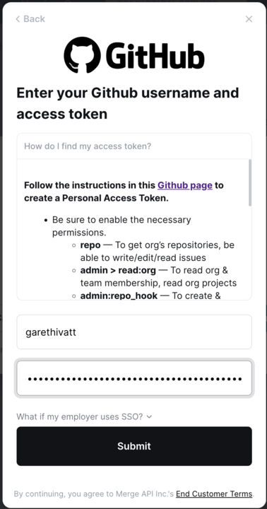 Screenshot from Connect GitHub with a personal access token